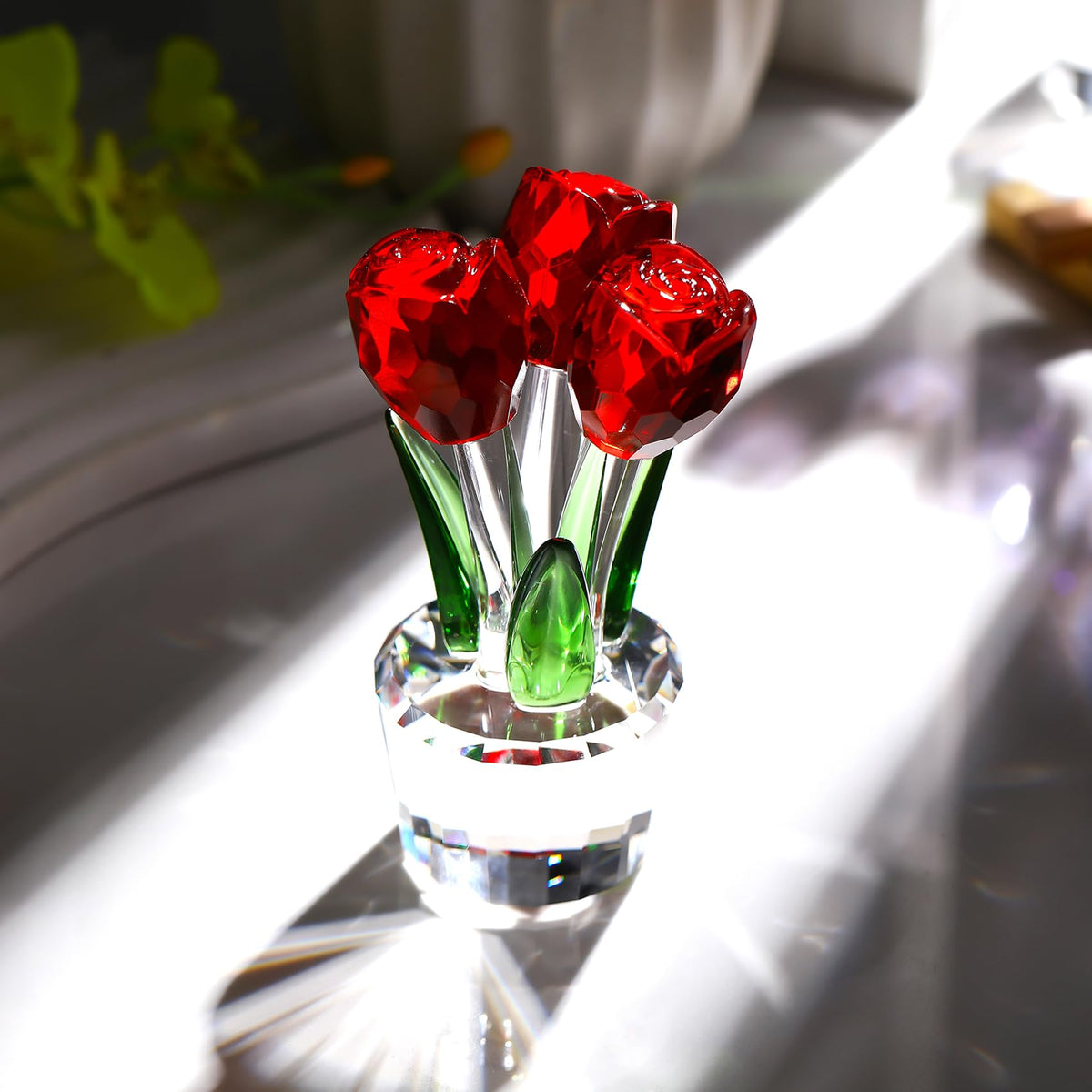 Ornalrist Handmade Crystal Rose Flower Figurines Red Glass Rose Gifts for Women Her Wife Girlfriend Mom on Valentine's Day Anniversary Mother's Day Birthday Wedding Home Decor