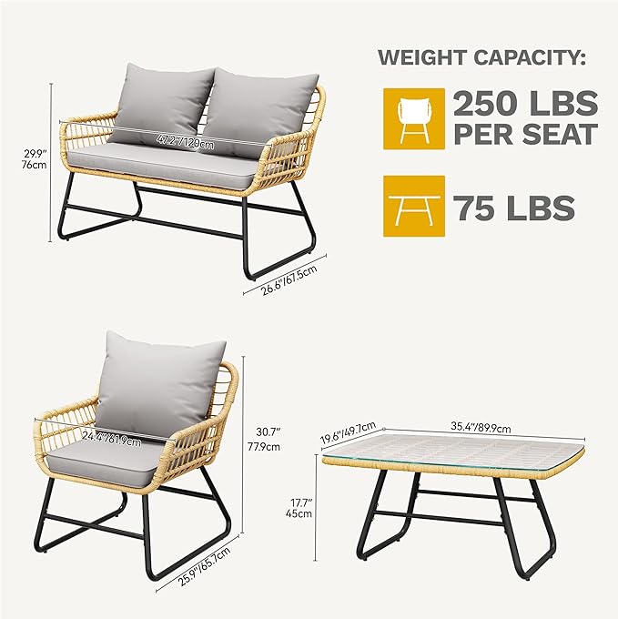 DWVO Outdoor Conversation Set 4 Piece, Outdoor Wicker Bistro Set