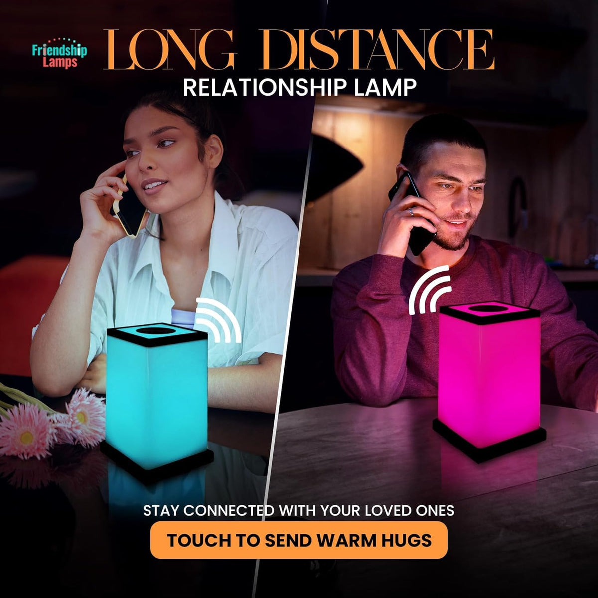 Friendship Lamp® by Filimin Modern - Best Friend Lamps Wi-Fi Touch Lamp LED Light for Long-Distance, Connection, Relationship, Friendship, Gifts, Love, 200+ Colors, App Setup - Set of 2