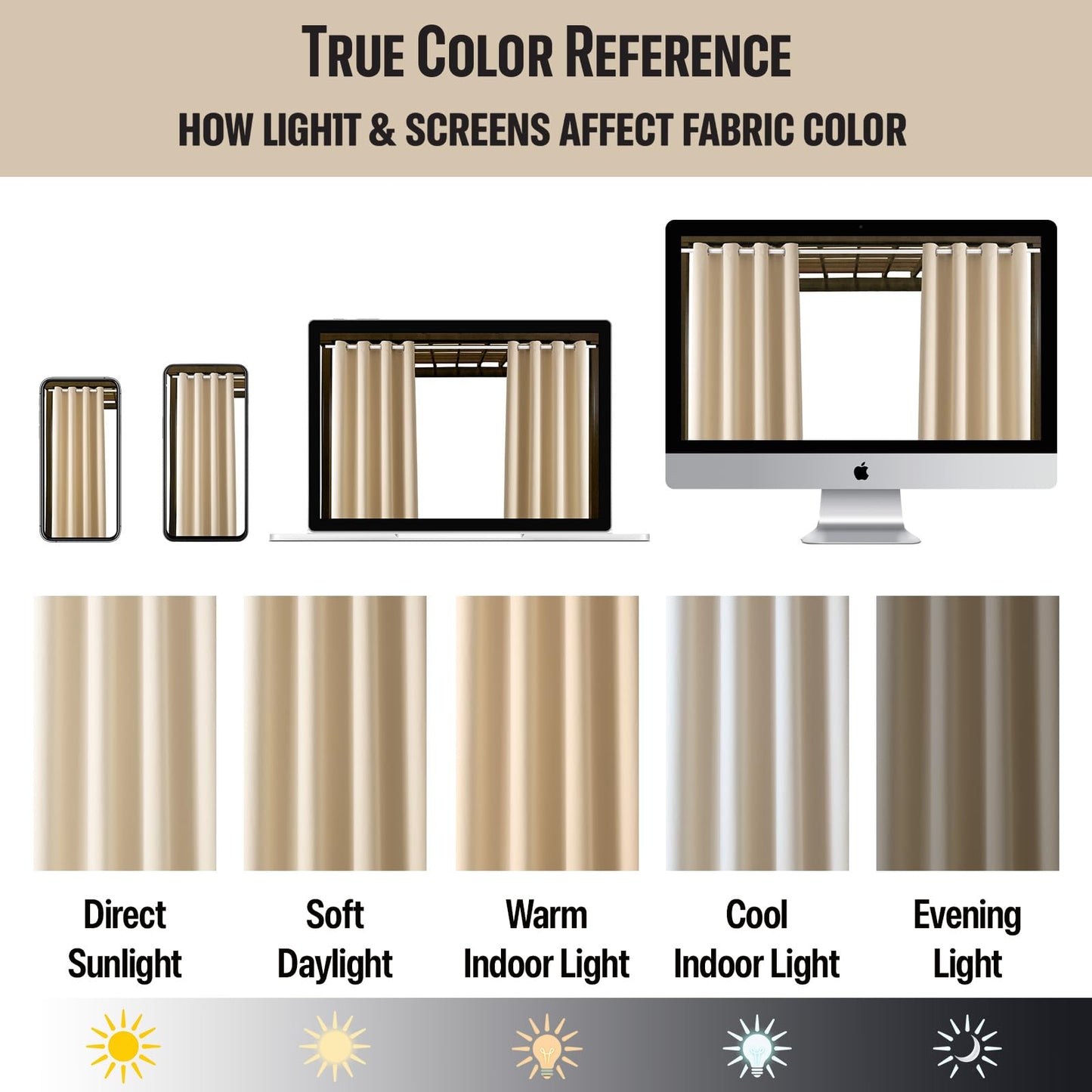 DIVA EN CAMINO DEC Outdoor Patio Curtain Waterproof Darkening Thermal Insulated Indoor Curtains for Bedroom, Porch, Living Room, Pergola, Cabana, W84 x L95, Beige, Set of 2 Panels