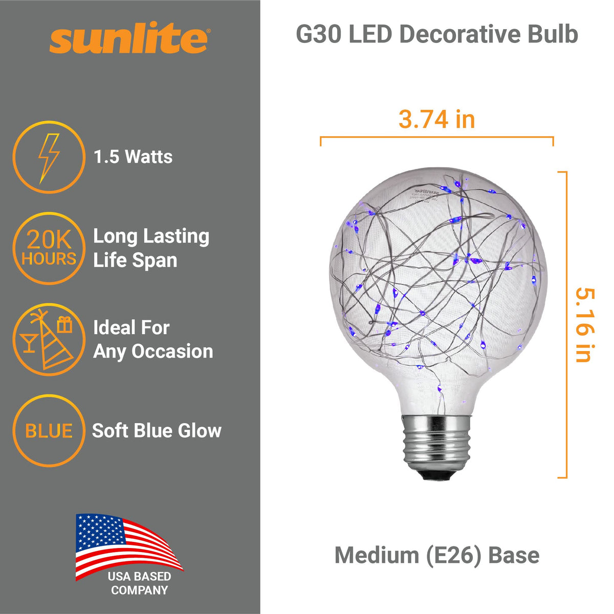 Sunlite 41022 G30 Globe Bulb, LED Fairy-Lights Inside, 1.5 Watts, Medium (E26) Base, Non Dimmable, Party Decoration, Holiday Lighting, String Light, Multi-Color, 6 Count