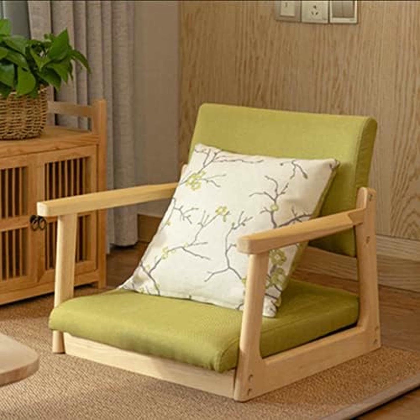 MNJVCFDS Floor Chair Japanese Floor Chair Legless Bay Window Backrest Lazy Chair with Armrests, Portable Japanese Tatami Chair, Meditation Floor Solid Wood Seating Chairs