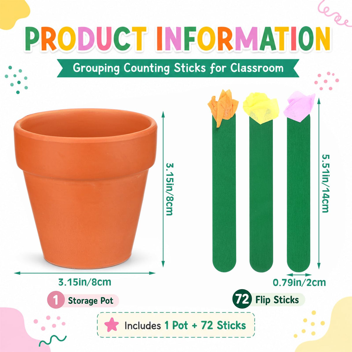 Chunful 72 Flip Name Sticks with Storage Pot Talking Flip Name Stick Counting for Classroom Back to School Management Teacher Essential Student Grouping Tally Educational and Learning Supply(Fresh)