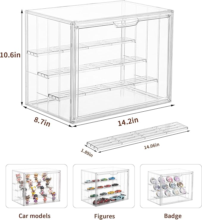 3 Pack Display Case for Collectibles 4 Layer Updated Adjustable Acrylic Display