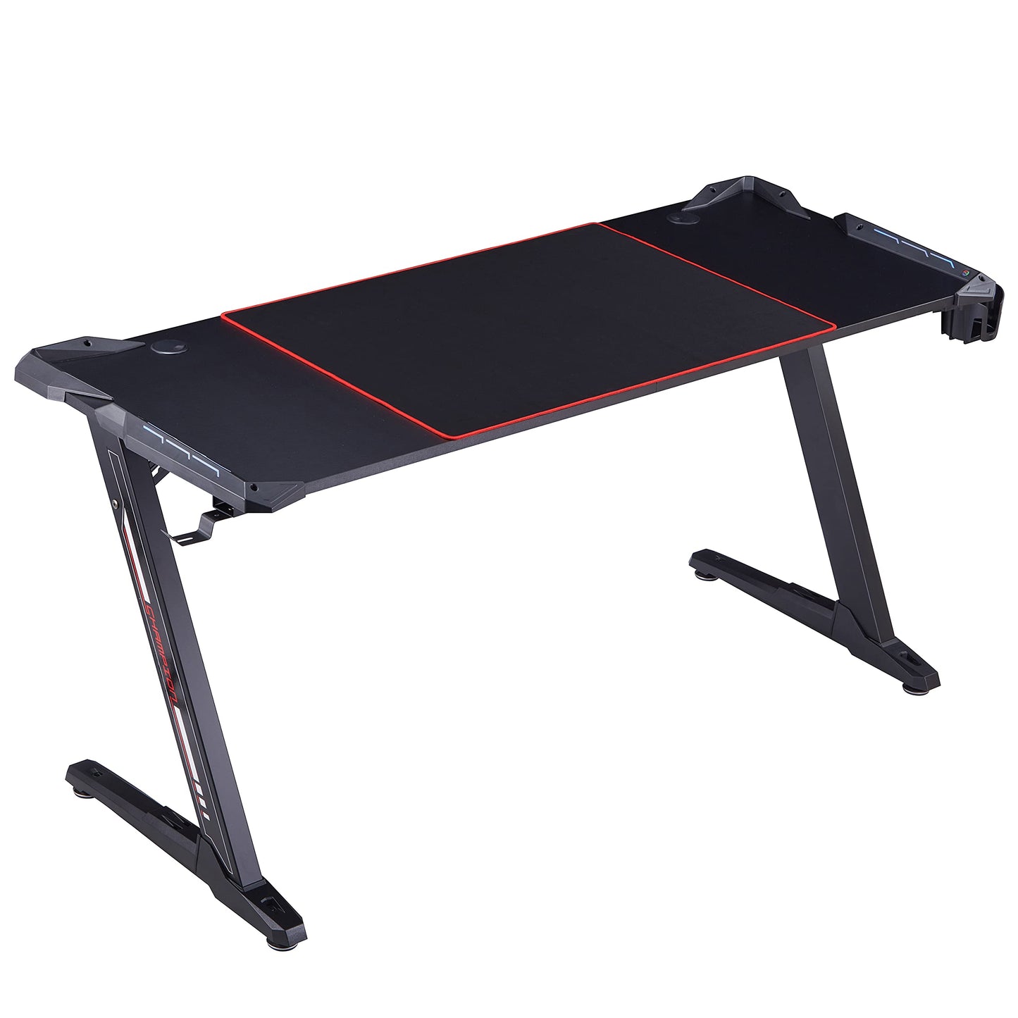 Homes: Inside + Out Kindira Modern Steel Gaming Desk with USB Ports, PC Mouse Pad and Rotatable Cup-Holder for Home Office, Classroom, Study Room, Black, Rectangular