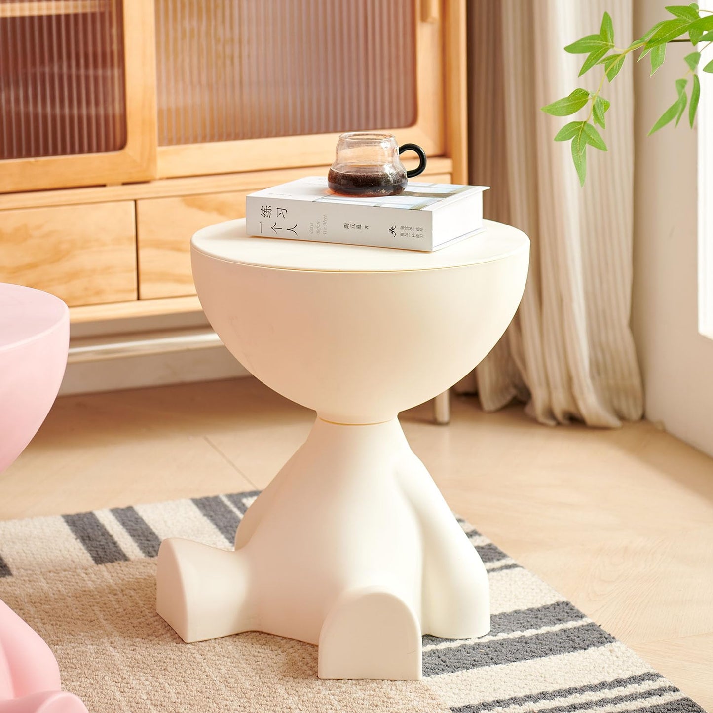 Side Table, Circle Coffee Tables, Sofa Table Nightstand, Small End Tables Accent Balcony Office, Modern Bedside Home Decor for Living Room, Bedroom, Small Spaces, Easy Assembly (Milky)