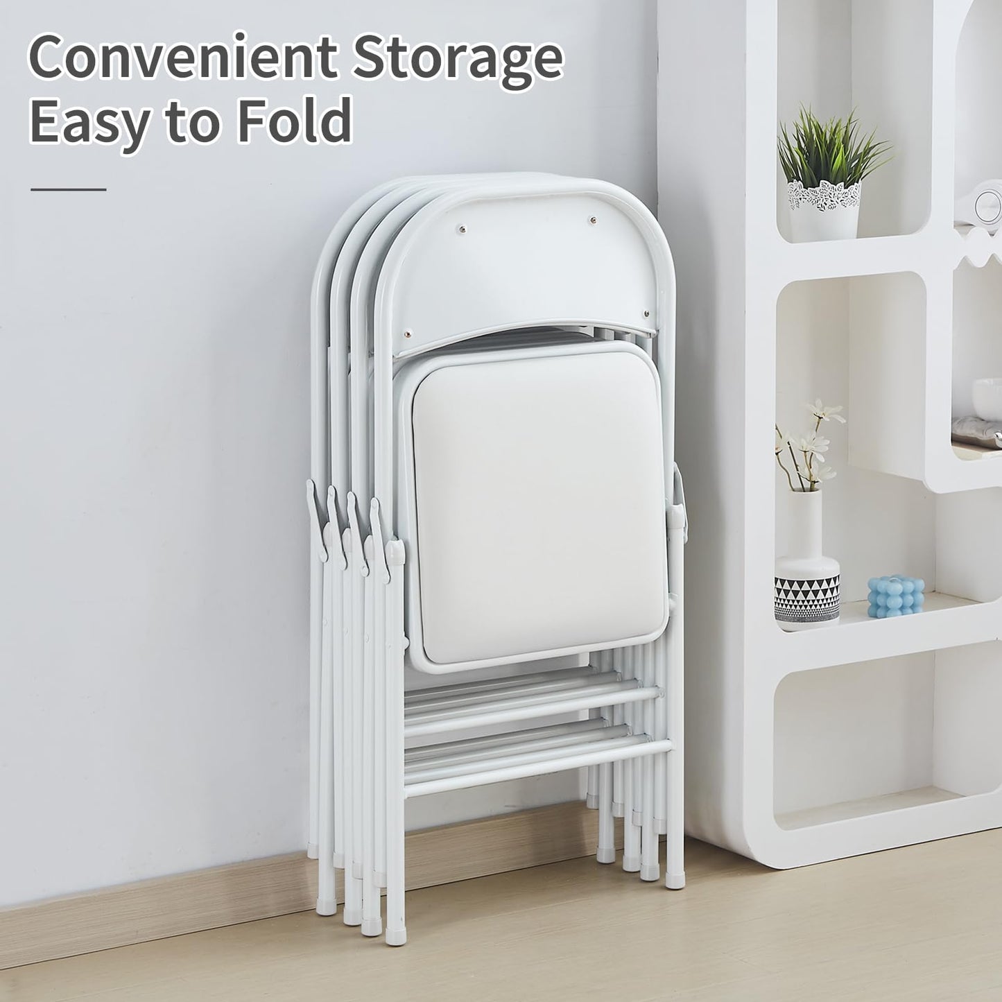 KAIHAOWIN 2-Pack Folding Chair Vinyl Padded and Metal Frame Heavy Duty Foldable Chair with Backrest & Padded Seats for Meetings Office Wedding Events-White