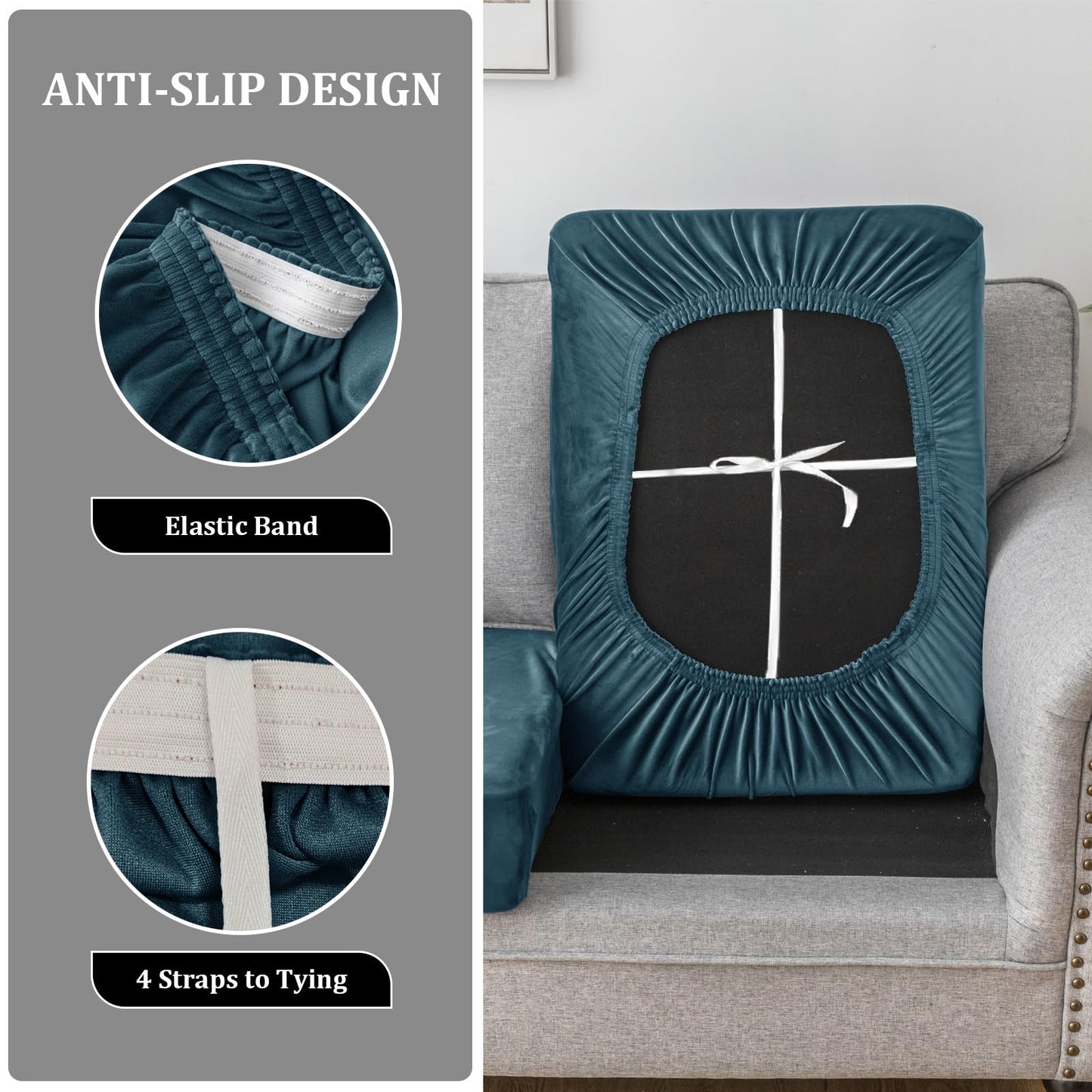 10 Pieces Sofa Cushion Covers for U-Shaped Modular Sectional Couch with 4 Seat+4 Back+2 Arms, Stretch Velvet Upholstered Covers for Sofa Bed with Deep Double Chaise (Blue,Universal (10 Pieces))