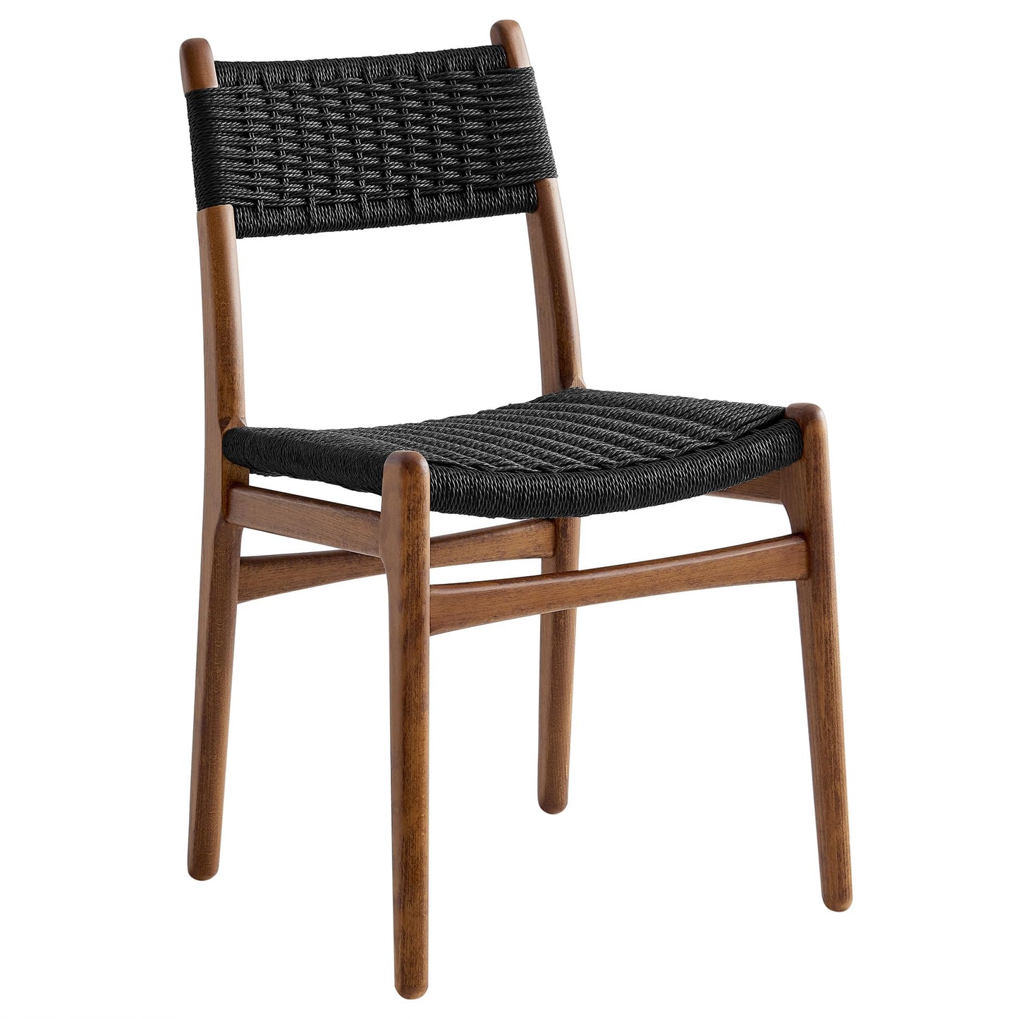 Modway Wynn Wood and Rope Dining Side Chairs Set of 2 in Walnut Black - Armless Kitchen Table Chairs - Modern Mid-Century Accent Chairs for Living Room, Reception Area, Office
