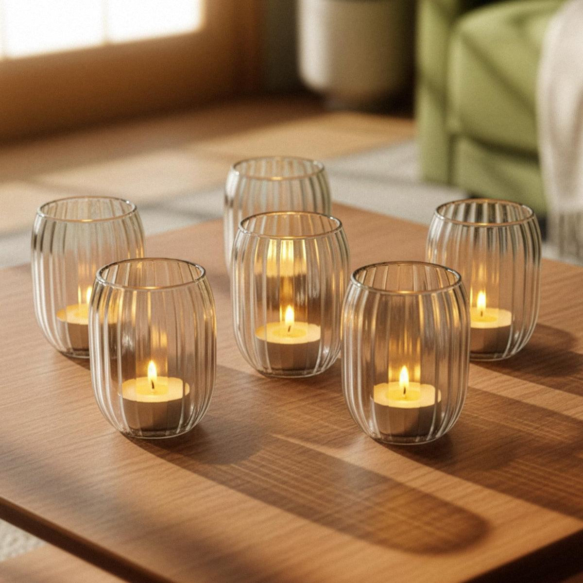 Votive Candle Holder Set of 6 | Fluted Oval Votives & Tealights Glass Candle Holders for Weddings, Centerpieces & Home Décor - Royal Imports