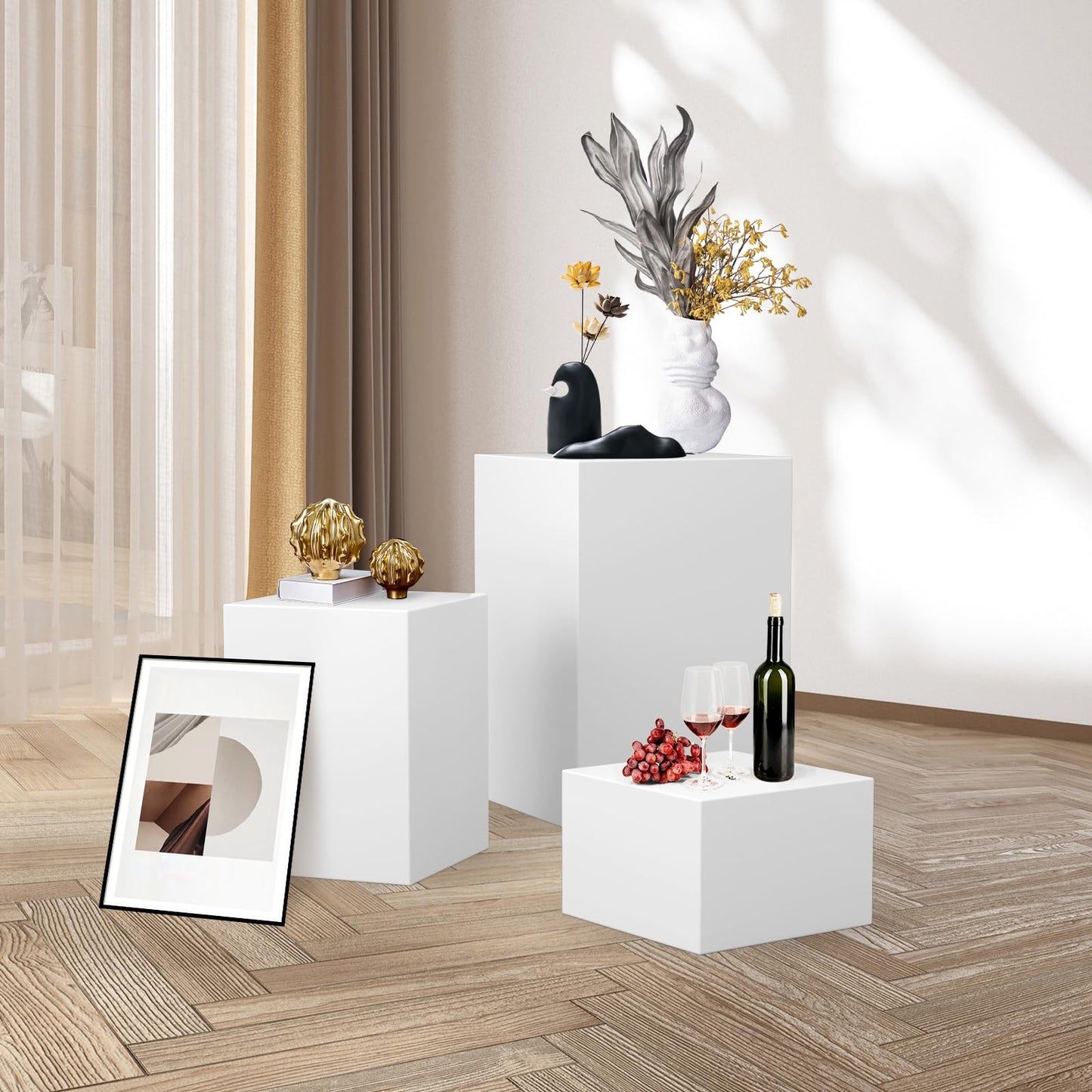 XHKJYSDP Cube Display Pedestal Stand for Bridal Shop, Square White Display Risers Columns, Party Event Decor Platform Base Showcase for Model Jewelry Clothing Shop Home Exhibition (11.8*11.8*7.87in)