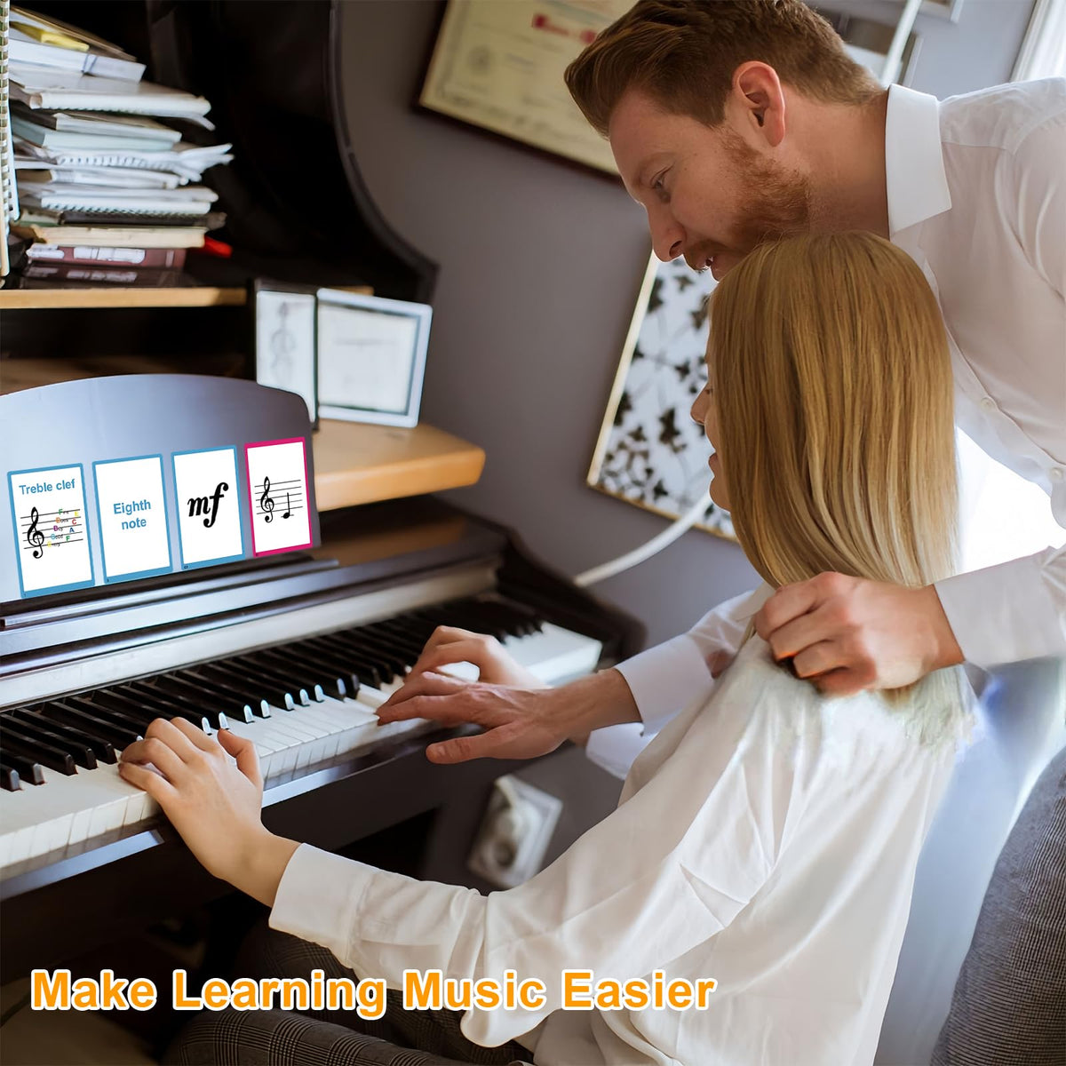Piano Staff Notes Flashcards and Piano Theory Chart，Color Coded Flash Cards for 104 Staff Notes - 104 Double-Side Note Cards - Fun Educational Flashcards for Piano, Music Learners