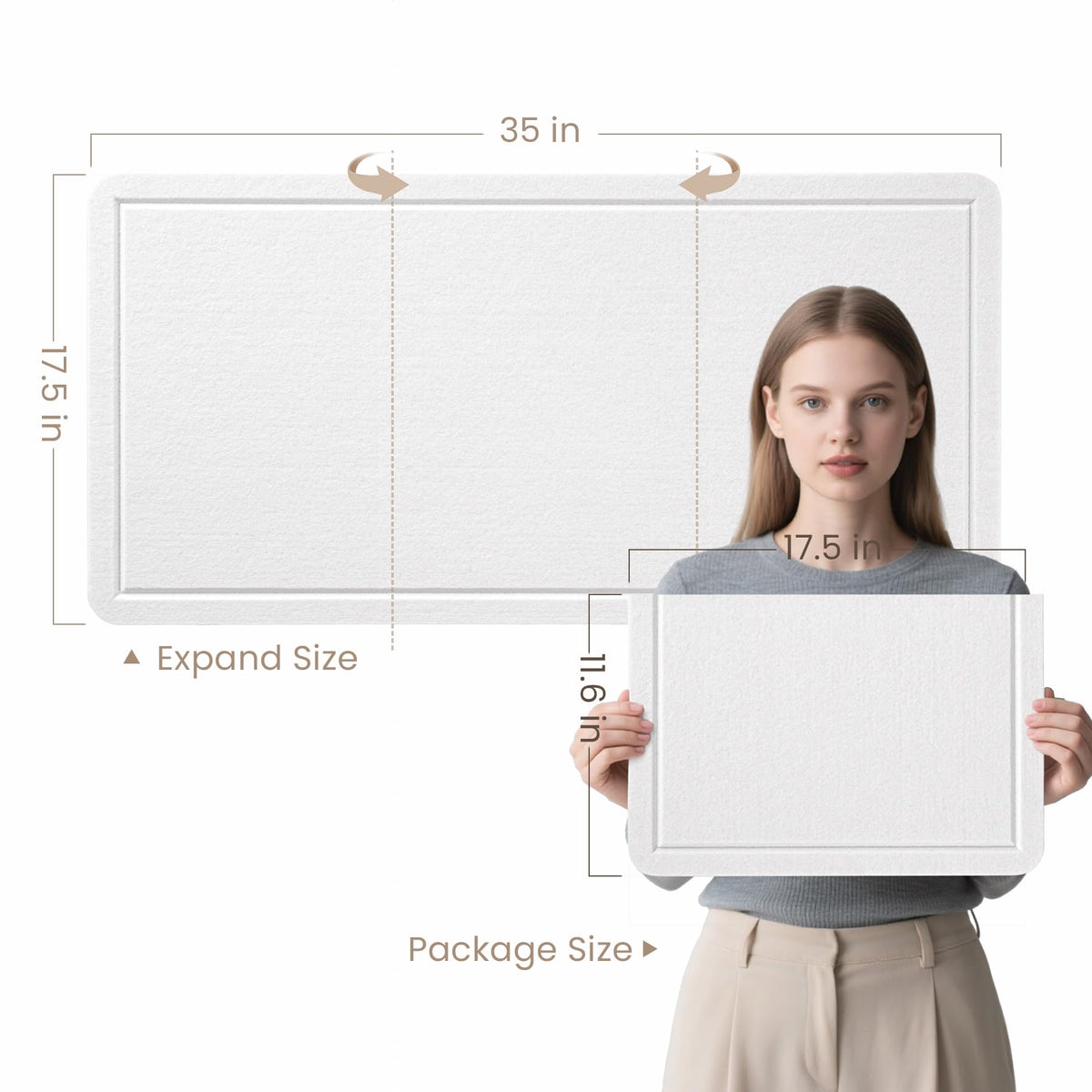 Bulletin Board, 35 x 17 1/2 inches Felt Board - Decorative Pin Board, Cork Board Alternative for Wall, Foldable Picture Board Self-Adhesive Vision Board Prayer Board with 20 Pushpins - White