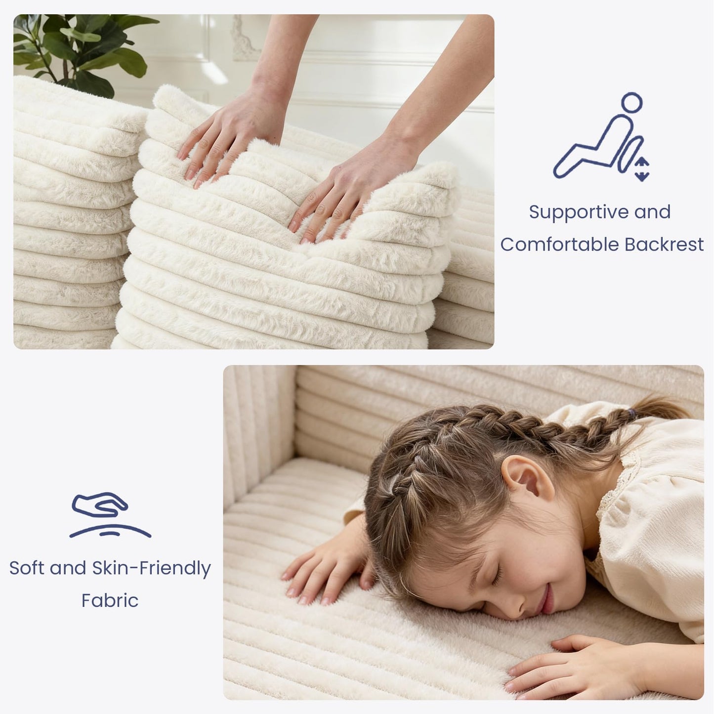 Winzoo 3-in-1 Convertible Sofa Bed: Boneless Loveseat Sleeper & Folding Couch Bed with 4 Pillows & Detachable Cushion,Furry Futon Couch for Bedroom,Apartment,Office and Living Room, No Assembly,Beige