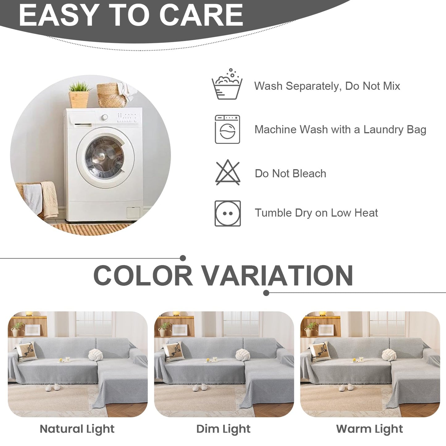 OstepDecor Sectional Couch Covers 2 Pieces, L Shaped Couch Cover Blanket, Sectional Sofa Cover Washable, Chaise Lounge Sofa Slipcovers Pet Furniture Protector for Dogs (71"x118"+91"x134", Light Grey)