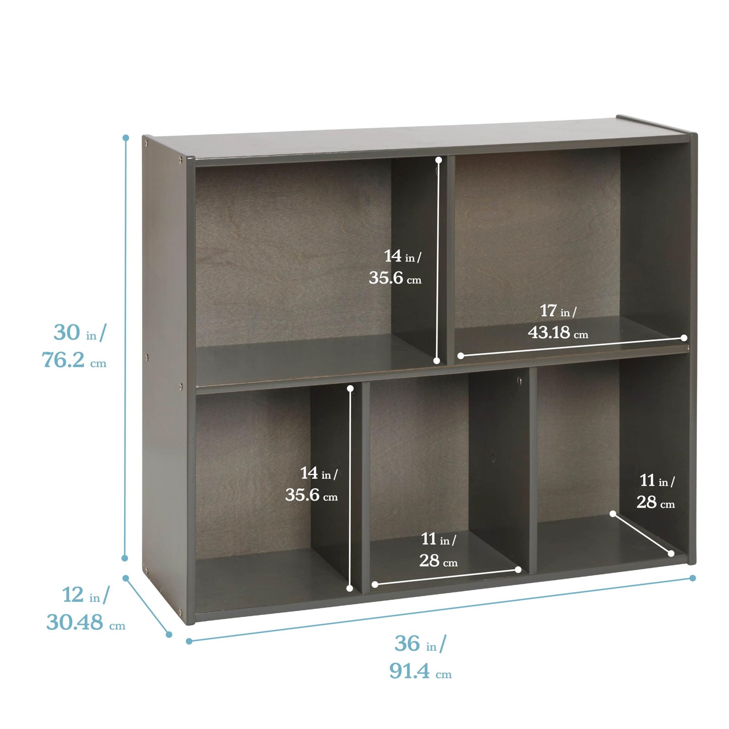 ECR4Kids Streamline 5-Compartment Storage Cabinet, 30in, Classroom Furniture, Grey Wash