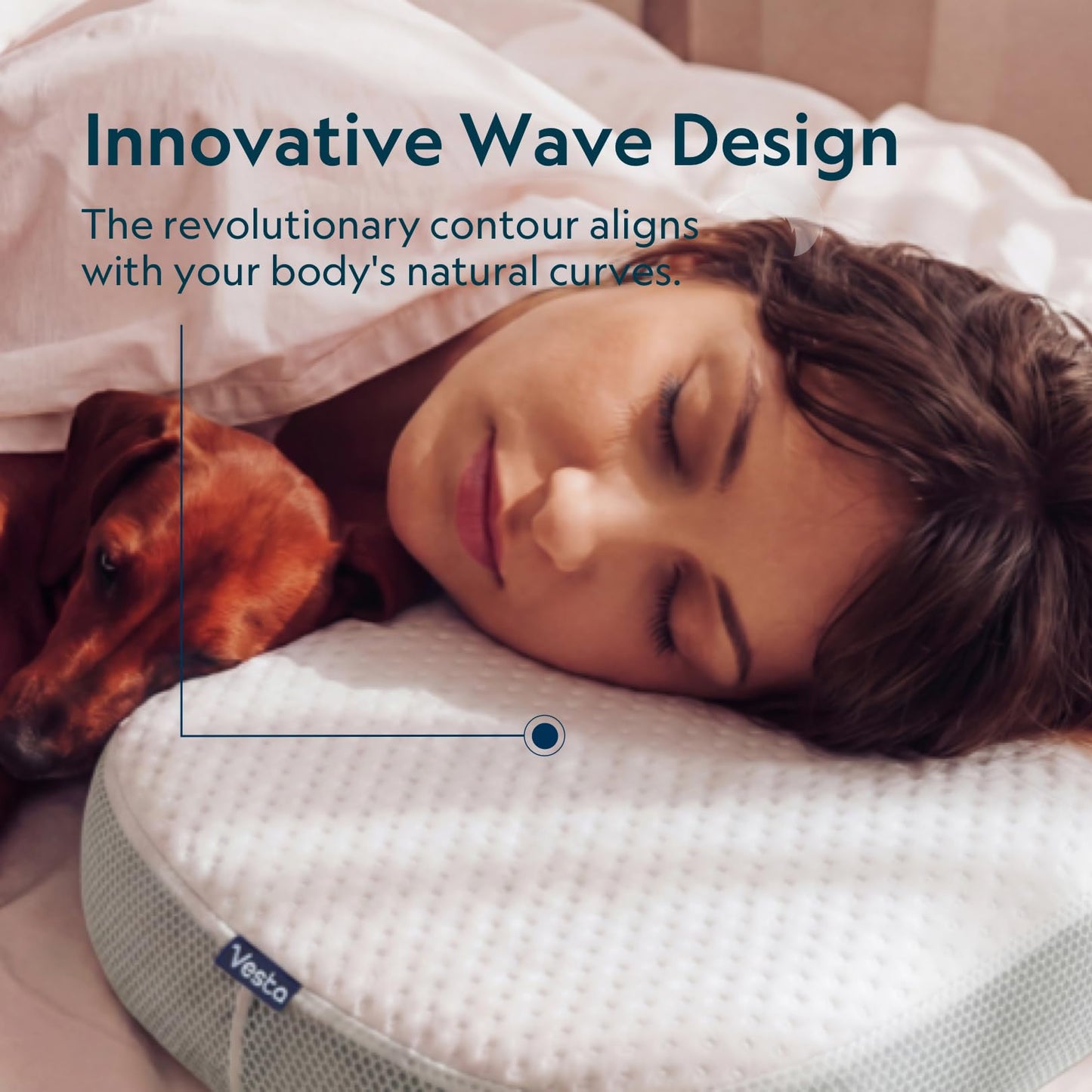 Vesta MintZen Silicone Foam Pillow, Wave Shape for Shoulder & Neck Support, Ideal for Back, Stomach, and Combo Sleepers, Washable Cooling Cover, Medium Profile (3-3.5" Height)
