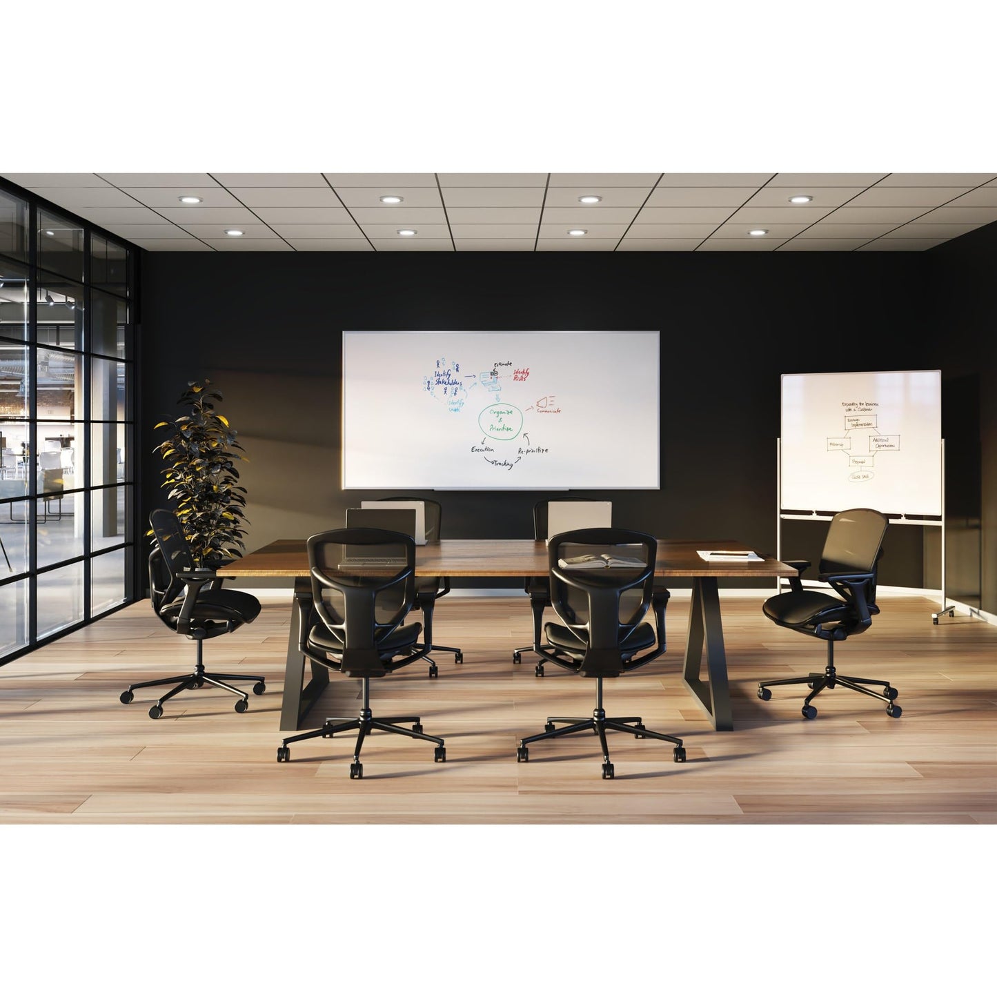 WorkPro™ Porcelain Magnetic Dry-Erase Whiteboard, 48" x 96", Aluminum Frame with Titanium Finish