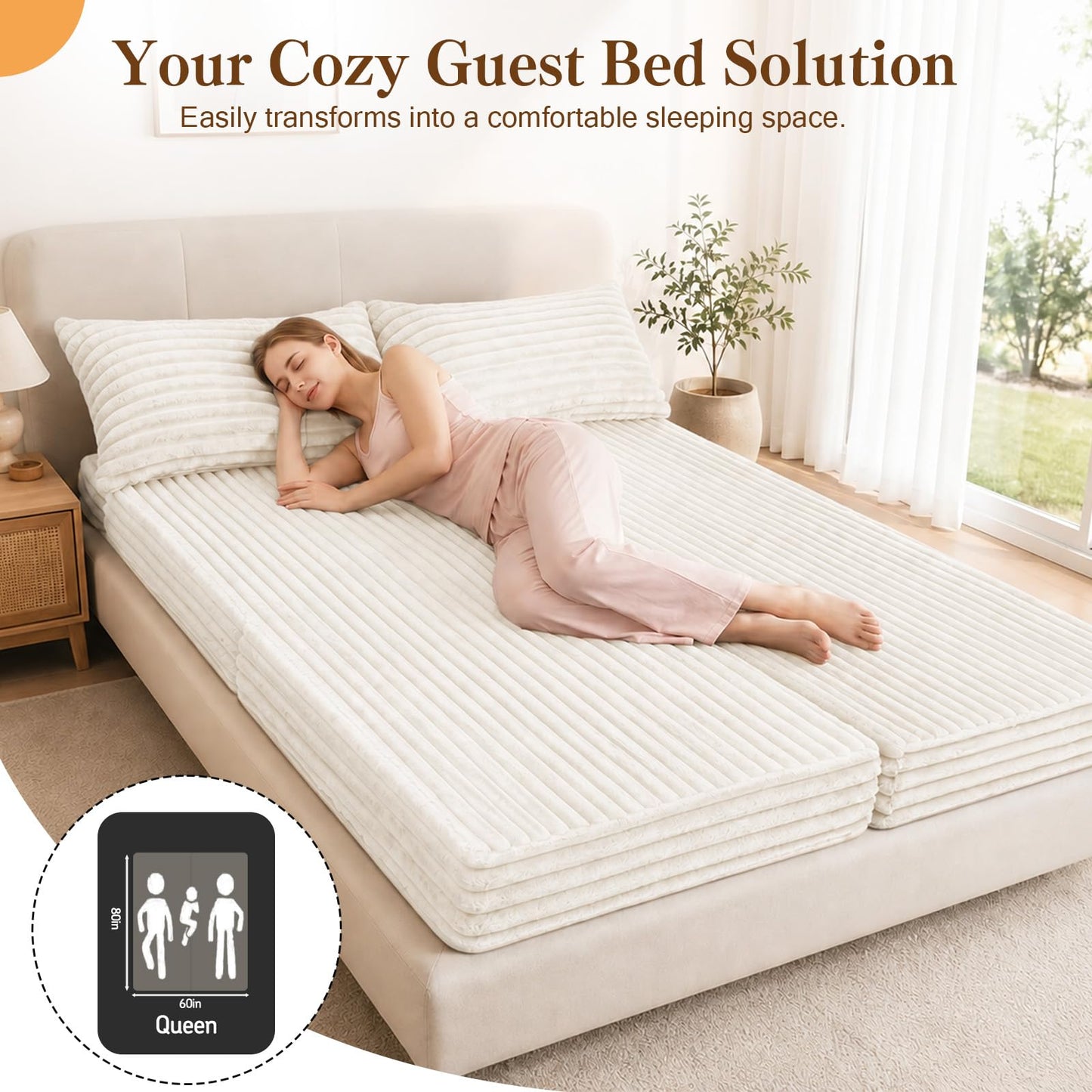 MeMoreCool Convertible Sofa Bed, Folding Floor Couch Bed Queen, Pull Out Sleeper Couch with Pillows, Fold Out Futon Sofa for Bedroom Living Room Small Space, Soft Corduroy