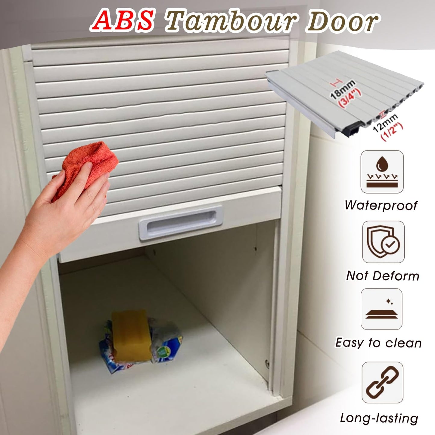 Space-Saving Tambour Doors & Track Set - Slatted Sliding Roll-Up Cabinet Doors for RV Kitchen Pantry, Ideal for Furniture Storage (WXH-26x32”/66x81.3CM)