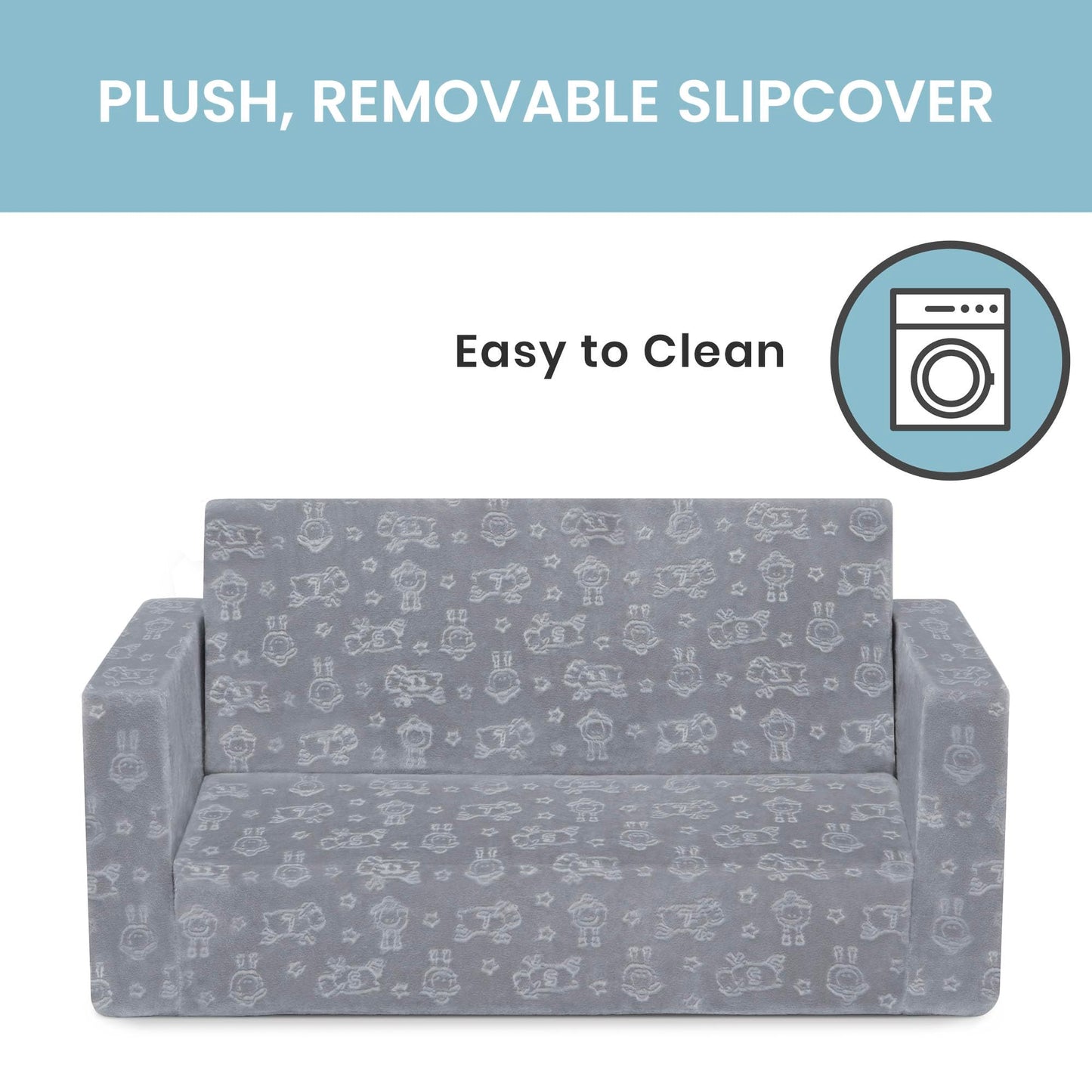 Delta Children - Serta Perfect Sleeper Kids 2-Seater Sofa, Convertible 2-in-1 Flip Open Toddler Couch Sleeper, Foam Chair for Playroom & Bedroom, Bed Lounger, Comfy Play Sleeping Lounge Chair, Grey