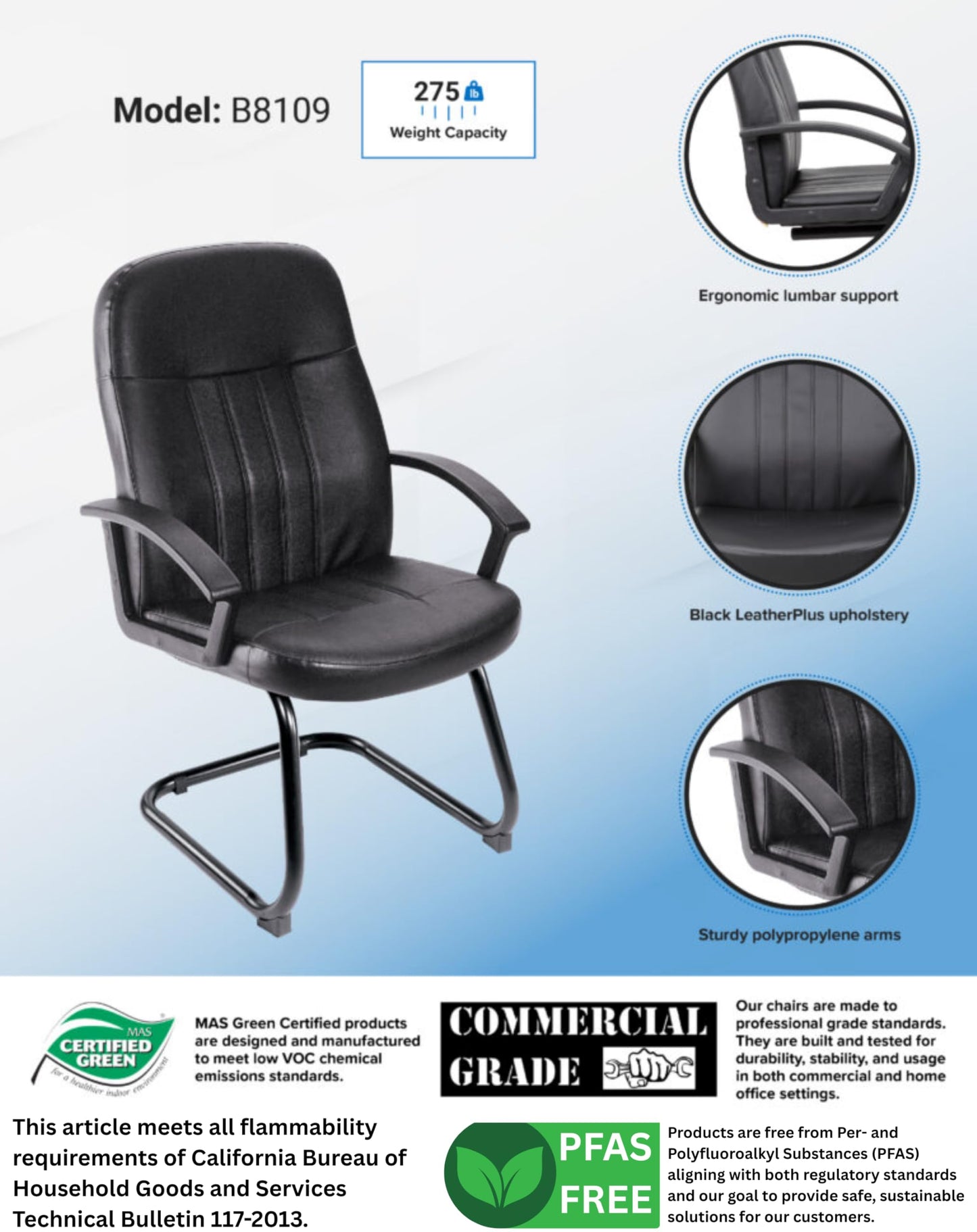 Boss Office Products Executive LeatherPlus Budget Guest Chair in Black, 250 (B8109)