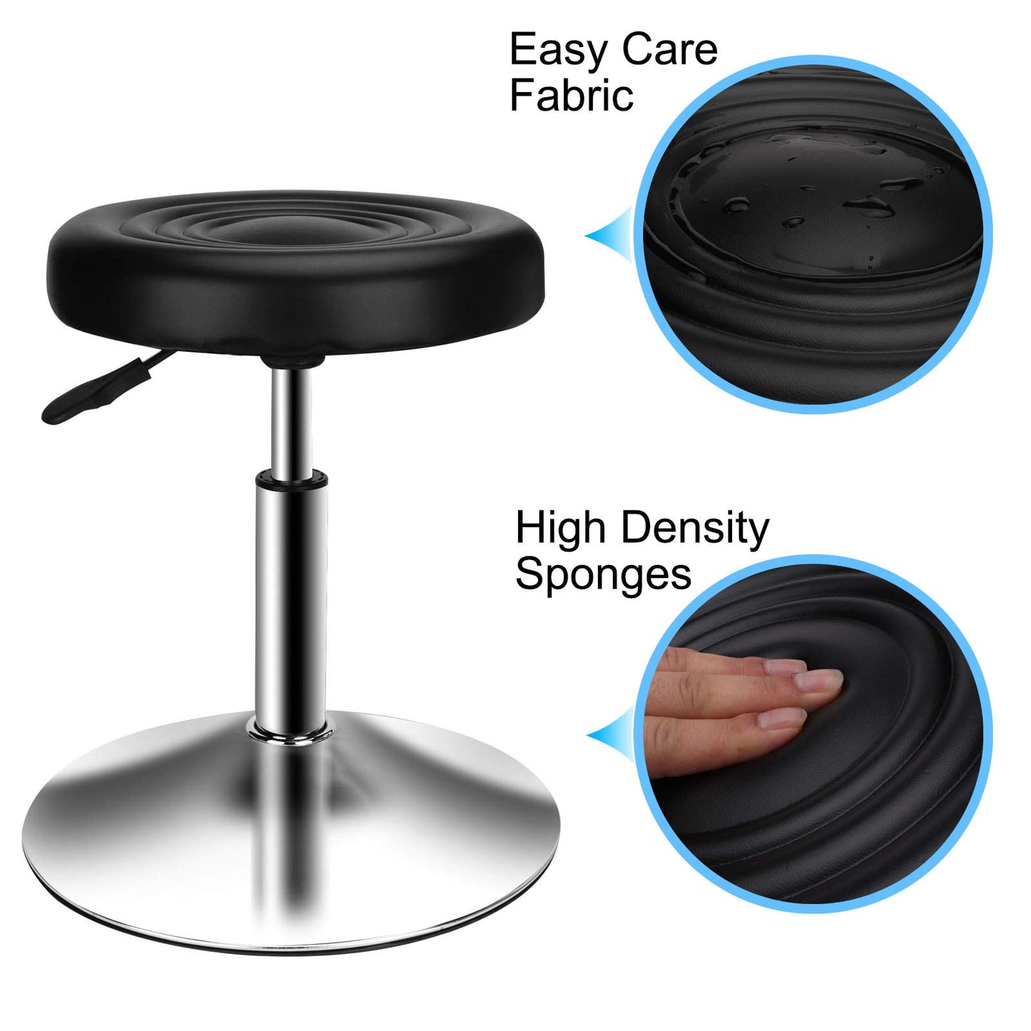 QiCheng&LYS Round Office Stool Chair - Adjustable Height Sit Stand Stool, 360 Swivel, Black