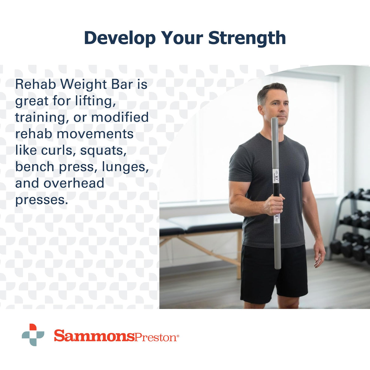 Sammons Preston Rehab Weight Bar, Black, 10 Pounds, Weighted Bar for Exercise, Color-Coded Bars with Grip, Physical Therapy Equipment for Home & Clinical Use, 30" Compact Design