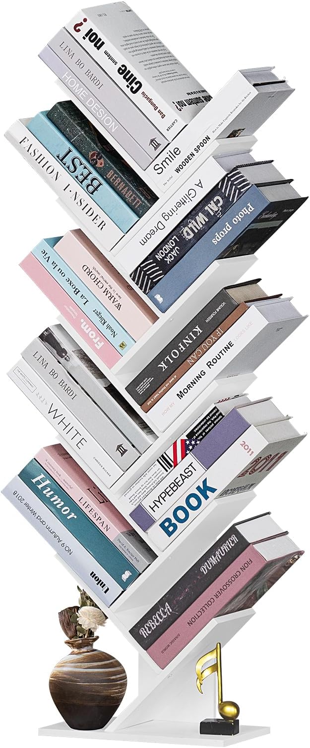 SHEEPAM 10 Tier Tree Book Shelf, Floor Standing Wood Bookshelf