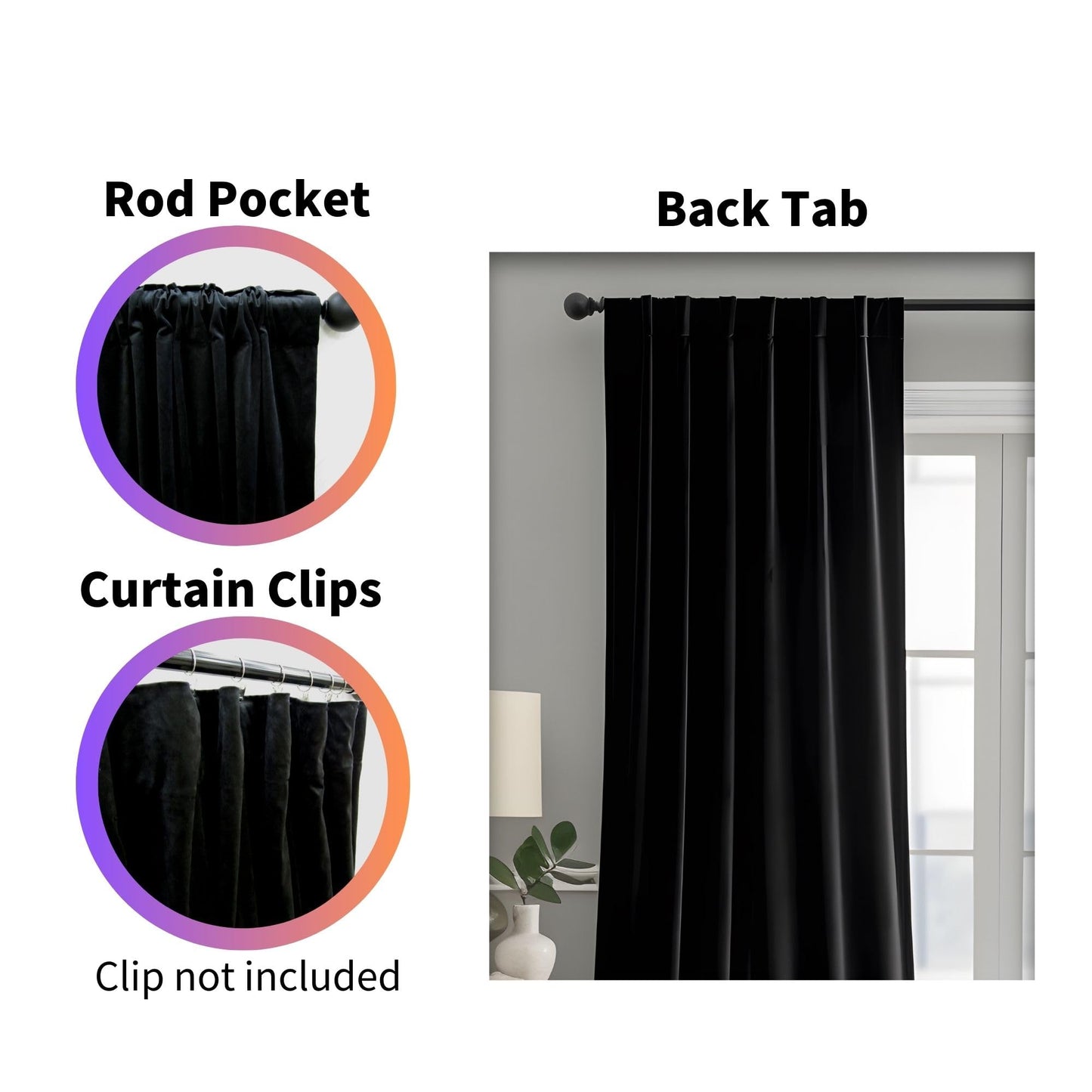 Aljctns Black Velvet Curtains 90 inches Long Luxury Blackout Curtains for Bedroom Living Room,Thermal Insulated Super Soft Window Drapes Rod Pocket & Back Tab, 52" W x 90" L, 2 Panels
