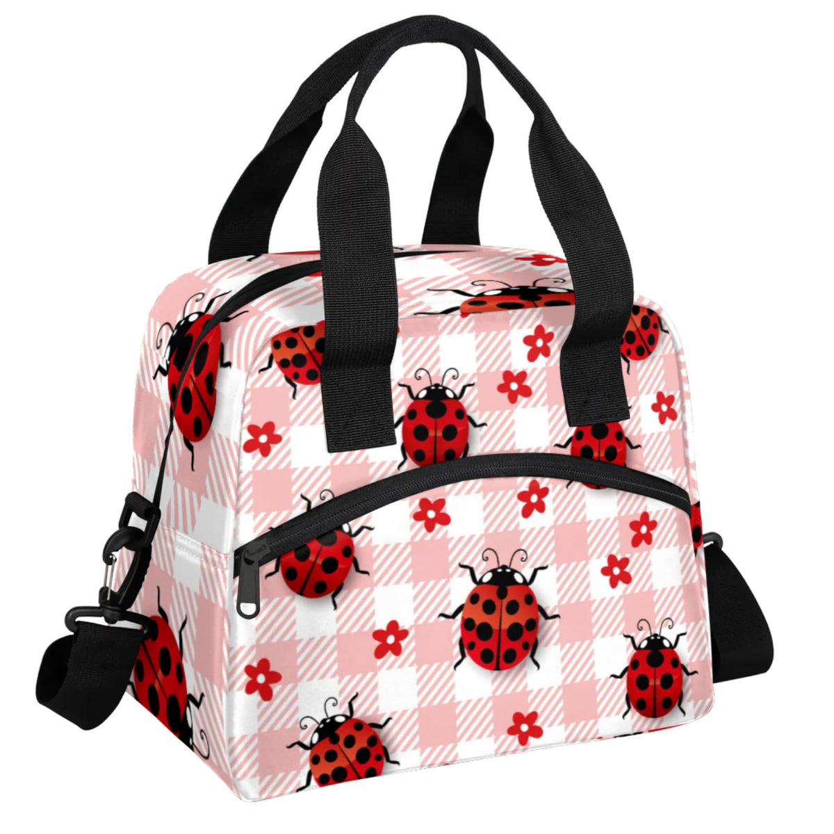 Eizlang Coccinella Septempunctata Insulated Lunch Bag for Women Men Reusable Cooler Lunch Box Freezable Tote Lunch Bag Organizer with Adjustable Shoulder Strap for Work