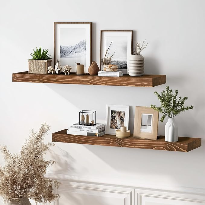 36x8x1.6 inch Floating Shelves Set of 2 – Solid Wood Rustic Brown Wall Mounted
