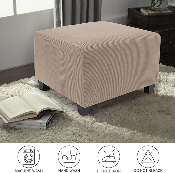 NeColorLife Stretch Ottoman Cover Square Soft Knitted Jacquard Washable Thick