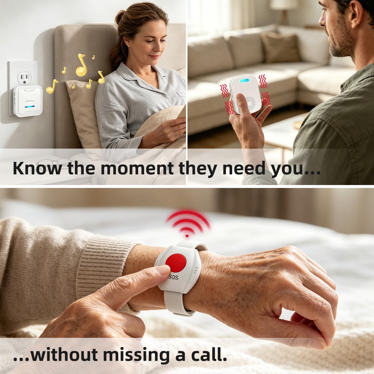 CallToU Caregiver Pager Wireless Call Button for Elderly/Senior,2026 New Version Pager with Vibration & Rechargeable,Nurse Alert System for Home Care Seniors