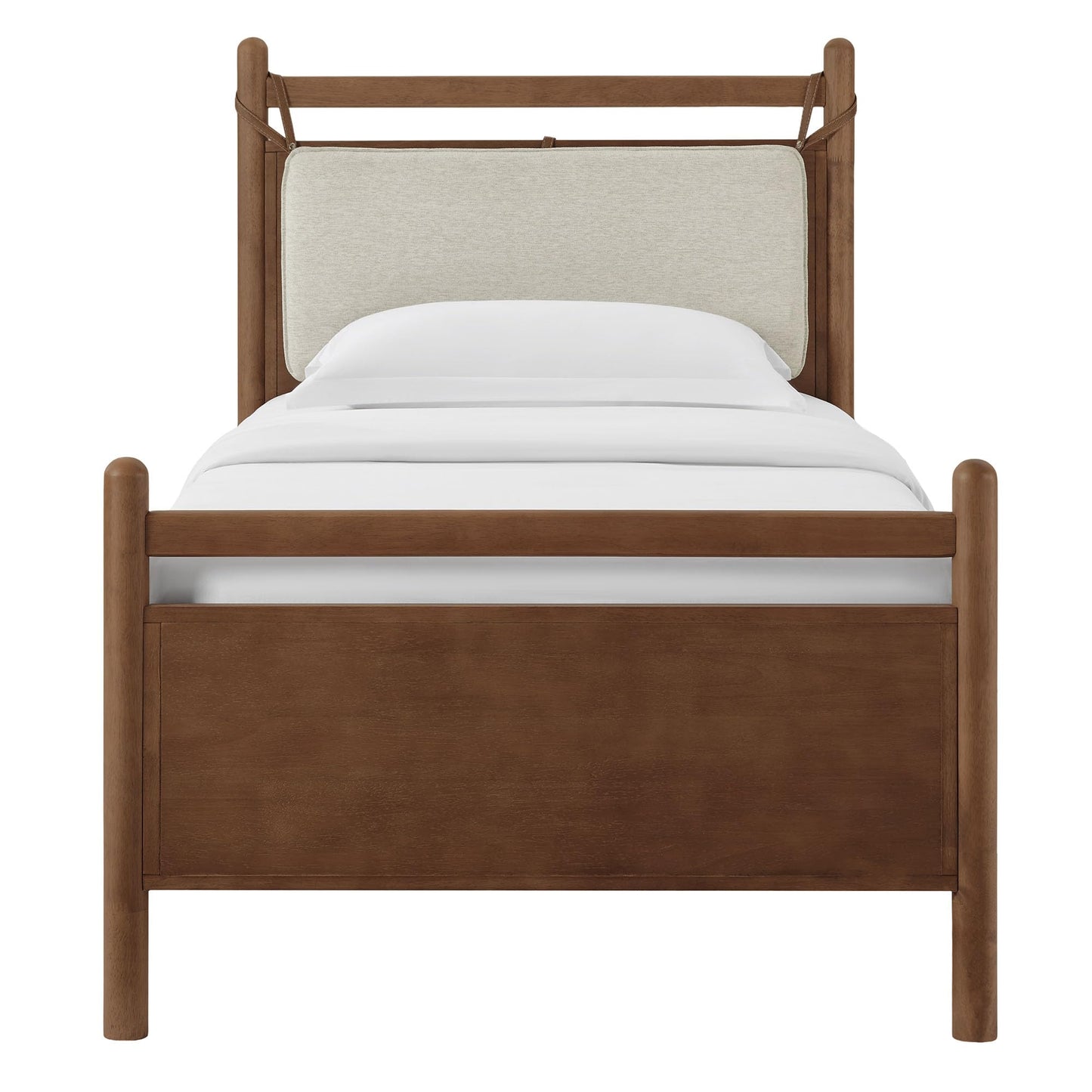 Modway Leni Twin Size Wood Platform Bed Frame in Walnut Heathered Ivory