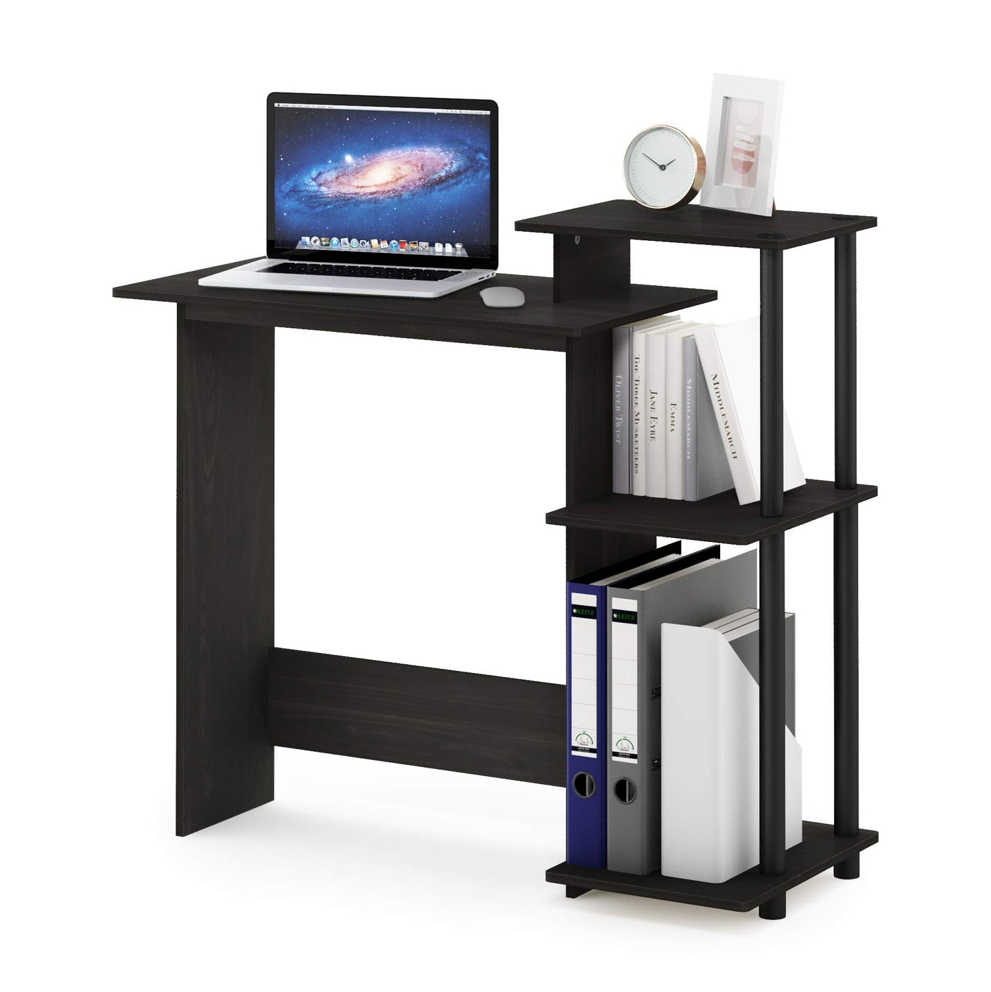 Furinno EFFICIENT Desk, 28.6" Wide Gaming Desk with 3 Open Side Shelves, Laptop Notebook Computer Desk, Office Desk for Home Office, Study Room, Dorm, Bedroom, Dark Espresso