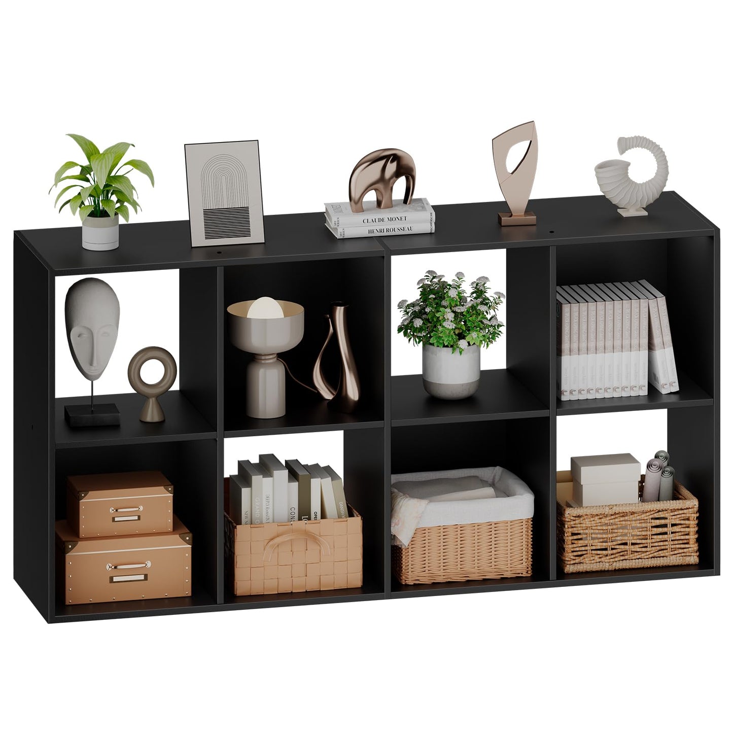 Sweetcrispy 8 Cube Storage Organizer - Open Cube Bookshelf with 4 Removable Back Panels, Display Storage Bookcase for Living Room, Bedroom, Entrance Hall, Home Office，47.7" Lx11.6 Wx24 H, Black