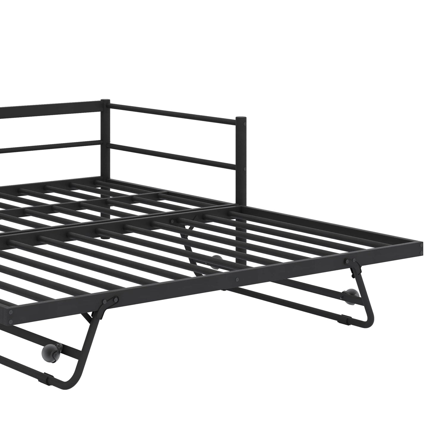 YunNianYang Twin Size Black Metal Daybed with LED and Adjustable Trundle