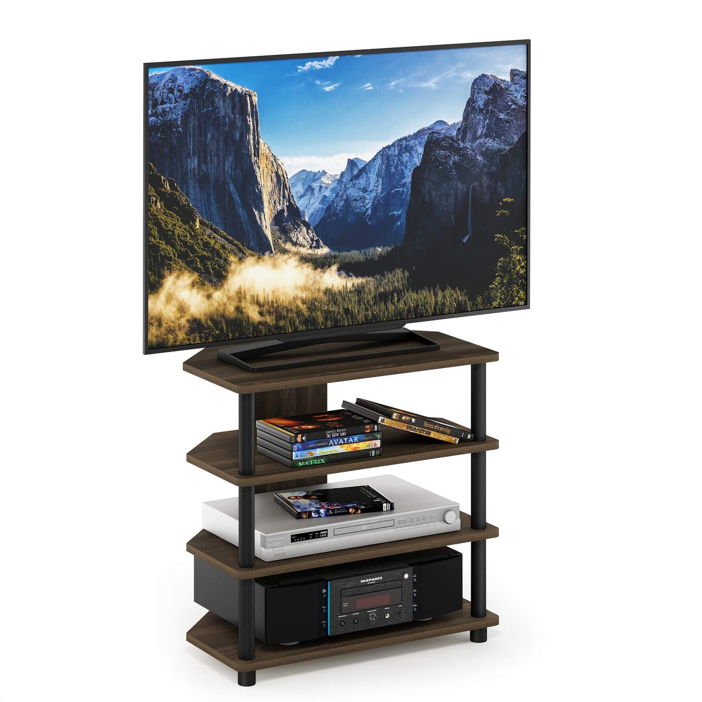 Furinno Turn-N-Tube Easy Assembly 4-Tier Petite Entertainment Center / TV Stand / TV Unit / TV Desk, Columbia Walnut/Black