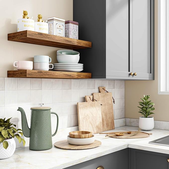 Fixwal Floating Shelves for Wall, 15.7" Wood Wall Mounted Shelves for Living