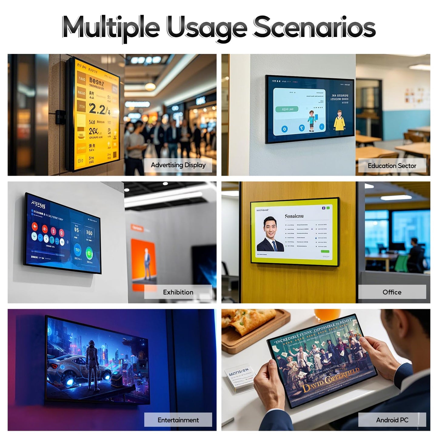 PWR4GTR 21.5" Capacitive Touchscreen Industrial Monitor, Indoor Digital Signage Display for Advertising, Reverse Control Laptop, Wireless Screen Mirroring, Built-in Speakers, USB, HDMI Ports