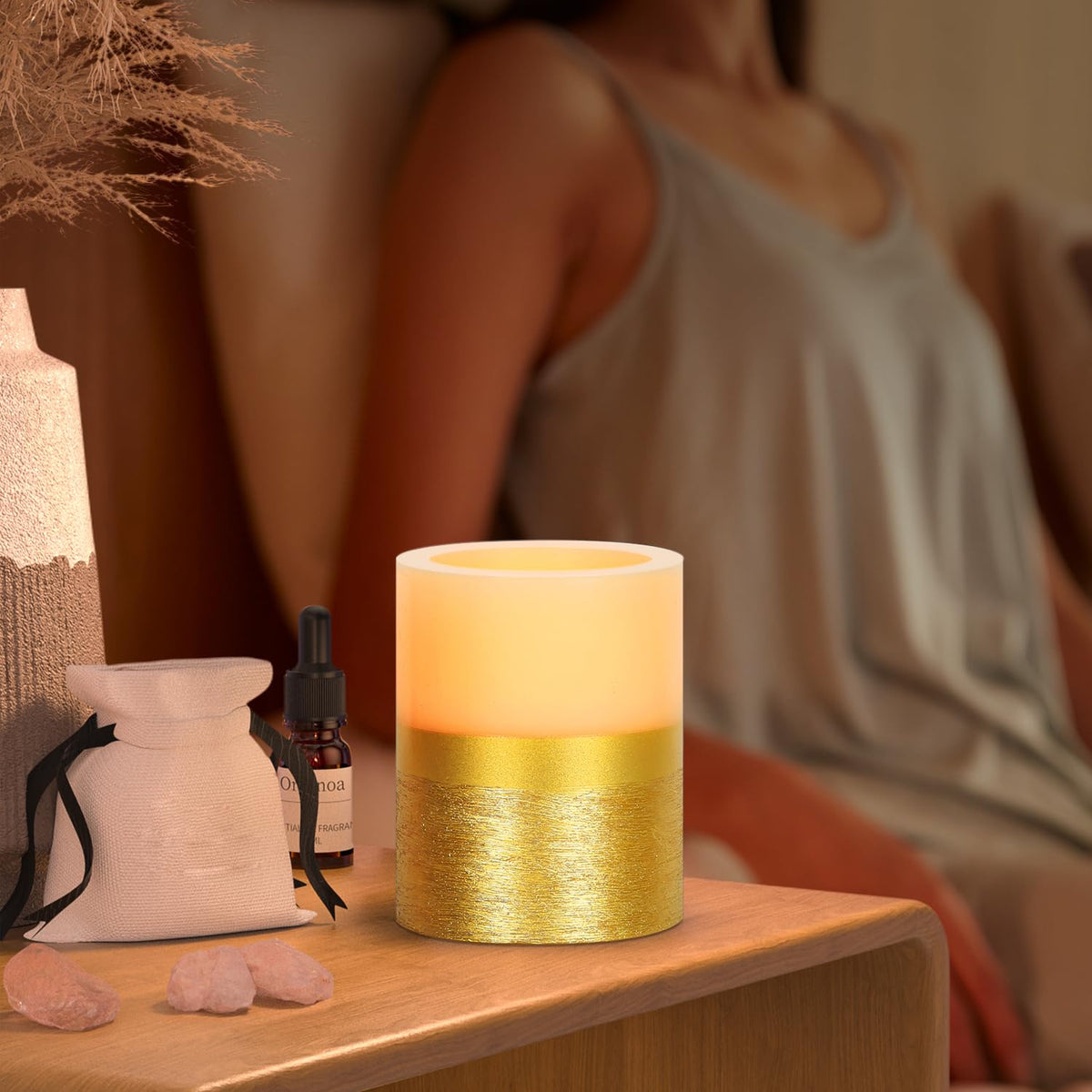 Flickering Flame LED Pillar Candle, Gold Flameless Candle with Timer, 5 Inches Height, Home Decoration, Party Celebration