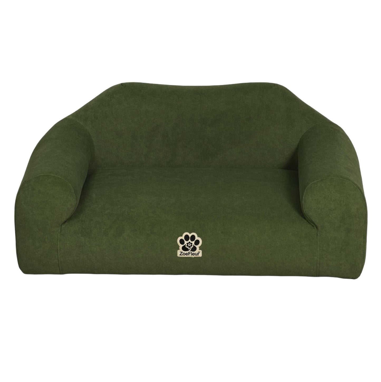ZoeFleur 2-in-1 Human & Pet Shared Dog Sofa, Solid Pine Wood Frame with High Resilience Foam, Indoor Pet Furniture(Dark Green)