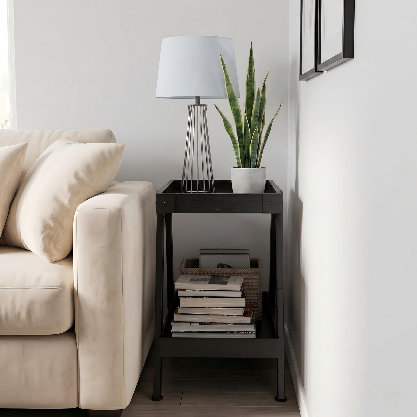 IPARTS EXPERT Farmhouse Side Table, 2-Tier Industrial End Table Black