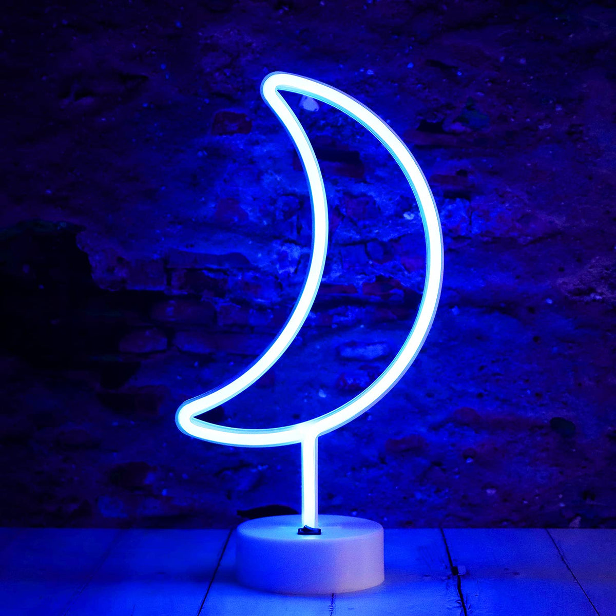 Vicila Neon Moon Lights, LED Moon Decor Neon Signs Crescent Night Lights Art Decorations Lamp for Party Supplies, Children Kids Girls Gift-Holder Base(Blue)