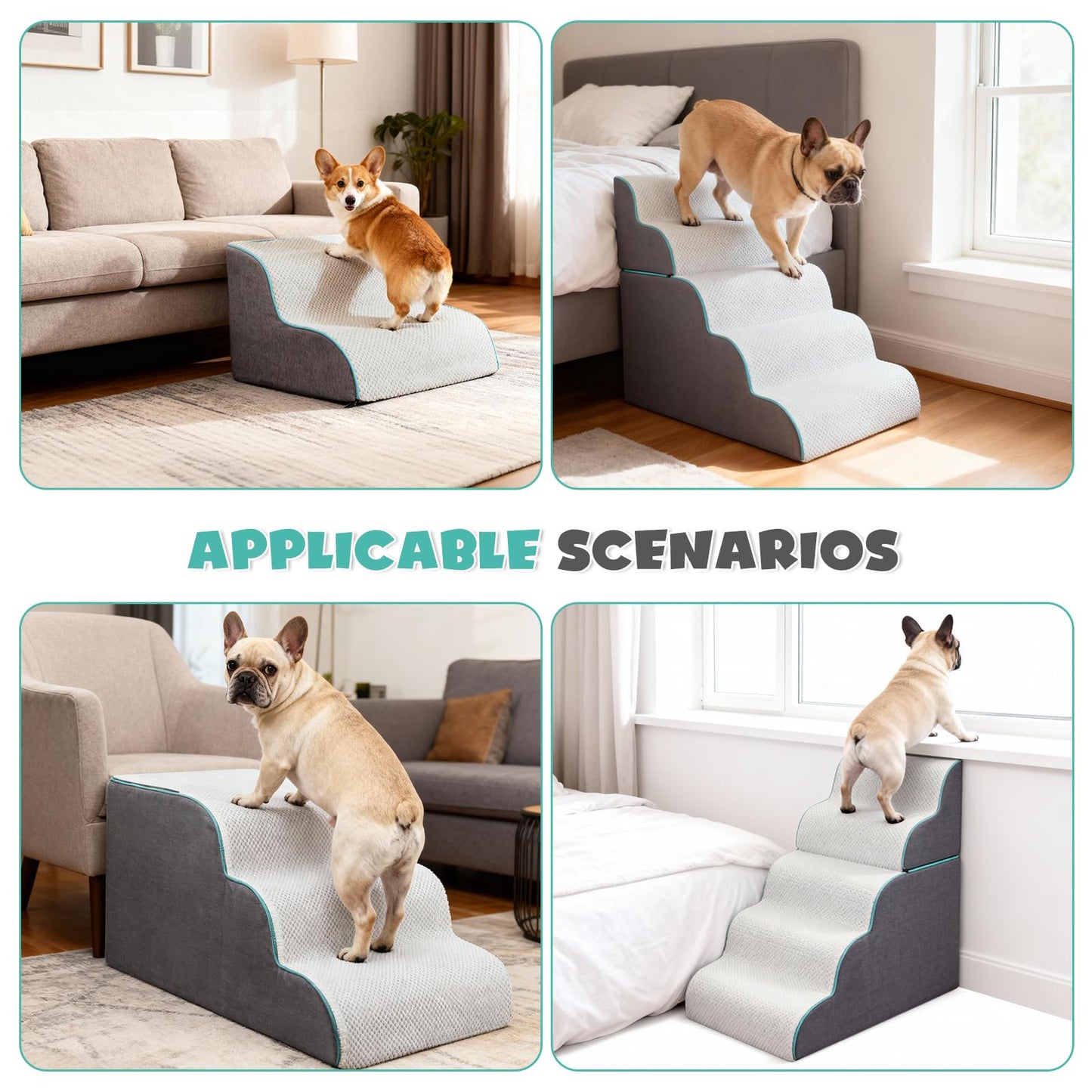 DAORDAER Dog Stairs for High Bed, 27.9 Inch Height 5-Step,Foldable Pet Stairs for Small Dogs and Older Pets,Curved 2 in 1 with Zippers Non-Slip Balanced Pet Ramp,Grey