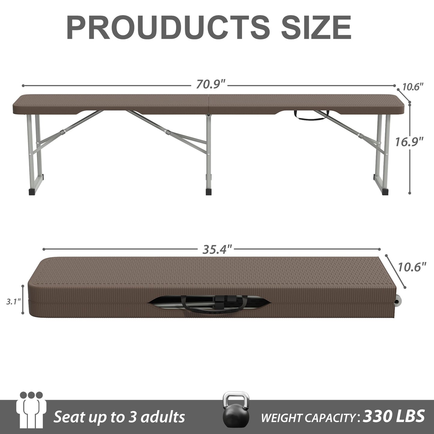 Candockway 6ft Plastic Folding Bench with Carrying Handle & Lock, Portable Outdoor Bench in Garden Picnic Camping Dining Party Seat, Waterproof Bench for Soccer Activities, Ratten Patterned(2 Pack)