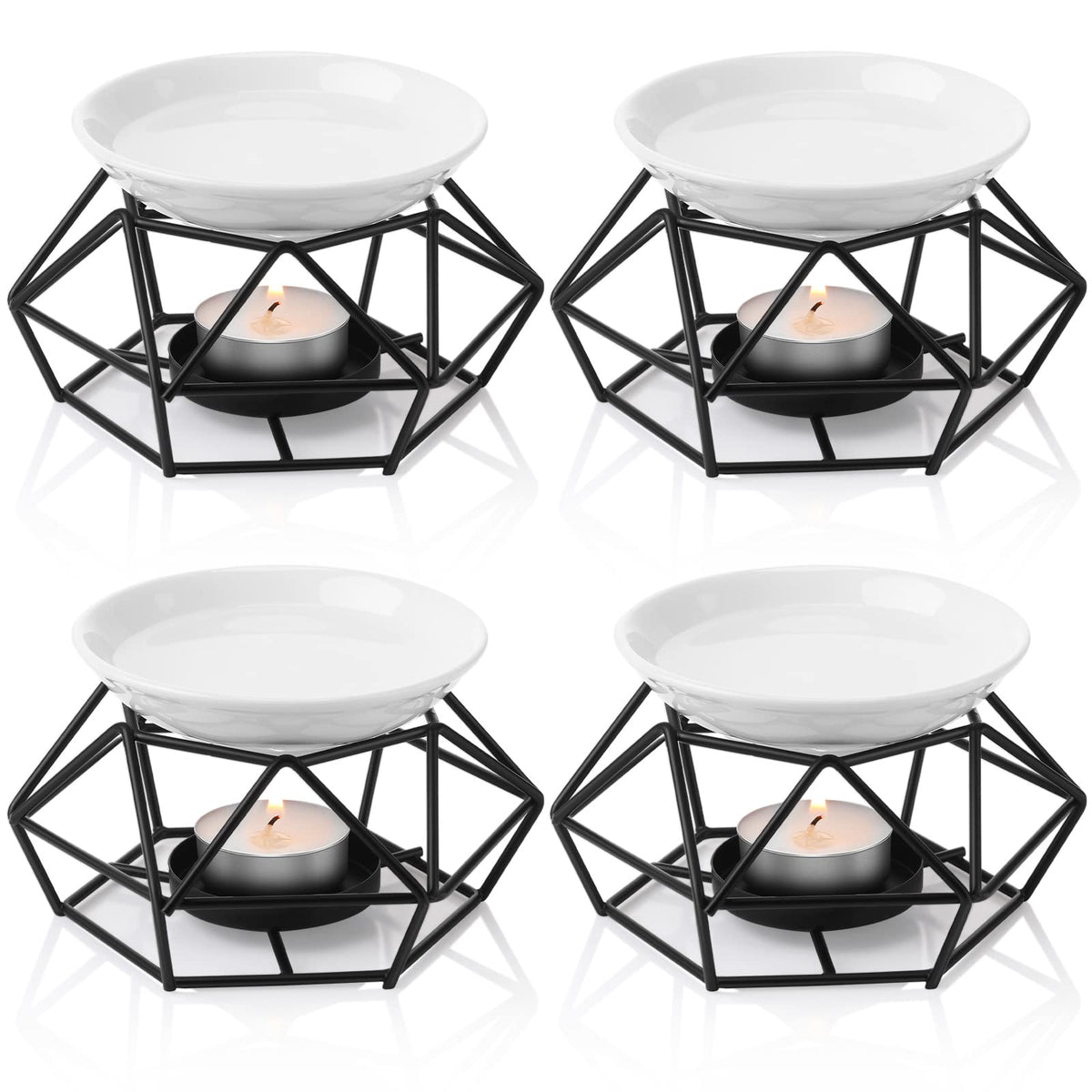 Mimorou 4 Pcs Romantic Essential Oil Burner Black Metal Wax Melt Bird Nest Style Tealight Wax Warmer Delicate Tealight Candle Holder Candle Tart Burne Home Wedding Decoration(Black)