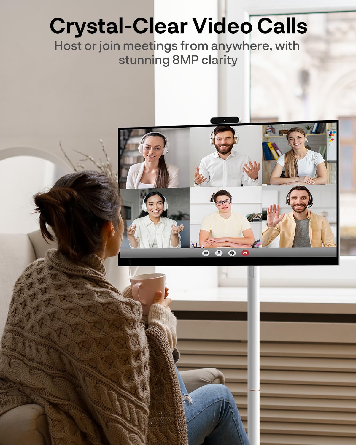 SYLVOX 32" Smart Rolling Display with Stand, Portable Touchscreen Monitor for Streaming TV Apps, Built-in 4-5H Battery, 1080P with 8MP Removable Webcam for Home, Office & Entertainment