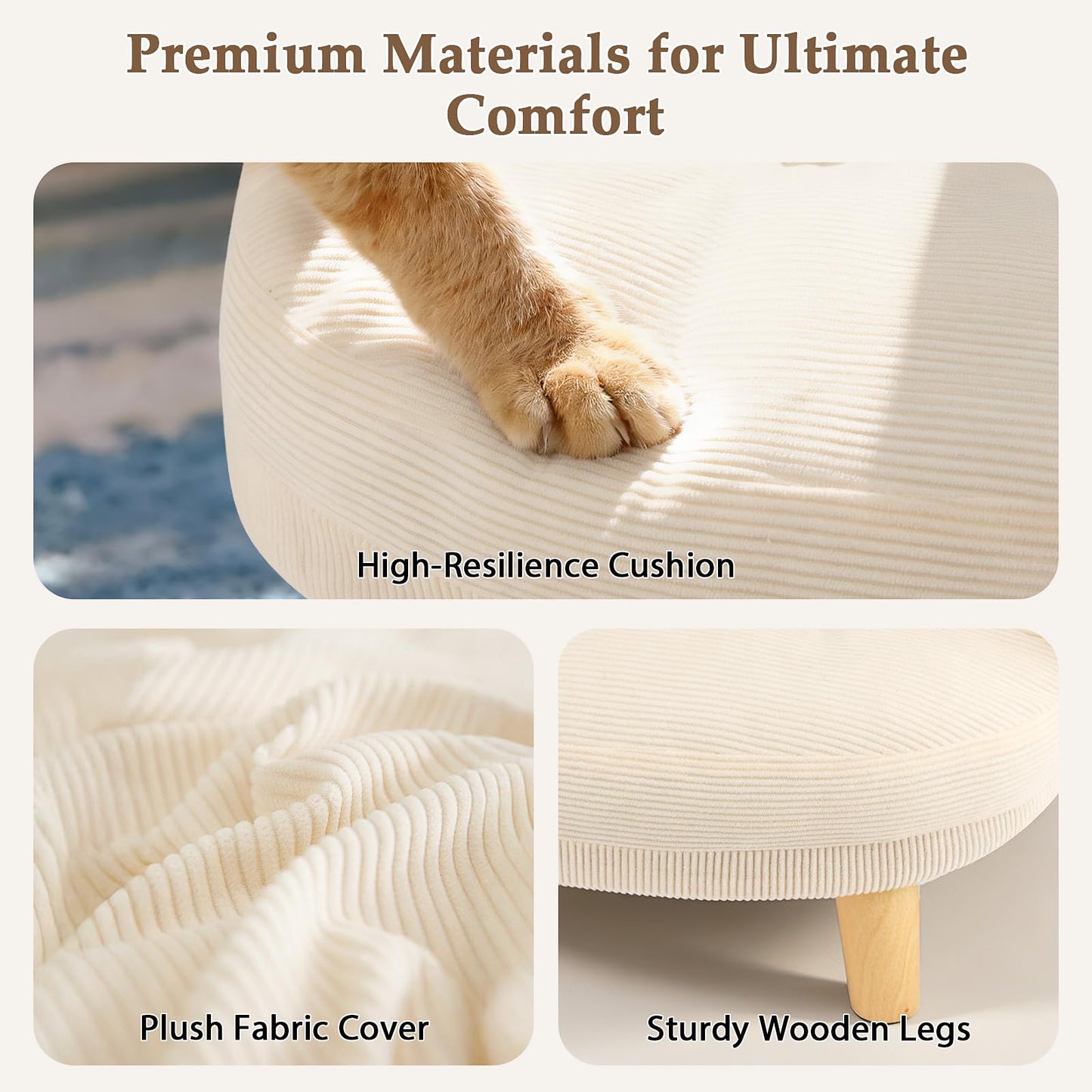 Famifit Cat Sofa Furniture-Style Pet Bed with Removable Cotton Velvet Cover, Solid Pine Wood Legs, for Cats and Small Dogs, White